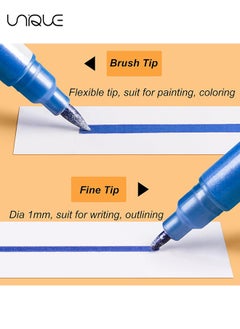 Unique 6 Colors Metallic Acrylic Paint Markers Pen Set, Fine & Flexible Brush Dual Tips Marker Pens, Fine Tip Paint Pens, Art Crafting Supplies for Painting on Stone, Glass, Canvas, Wood  - Image 3