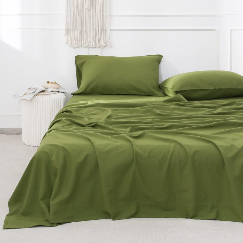 SimpleOpulence Belgian Linen Sheet Set Solid Color  4 Pieces 1 Flat Sheet 1 Fitted Sheet  2 Pillowcases Natural Flax Cotton Blend Soft Breathable Farmhouse Bedding  King Size Forest