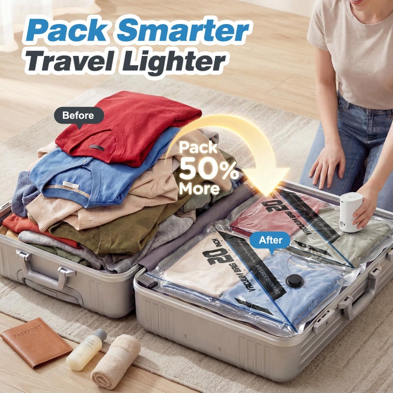 Hatisan 15pcs Vacuum Seal Bags for Clothing Travel with Rechargeable Electric Pump, Reusable Space Saver Vacuum Seal Storage Bags, Travel Vacuum Bags for Clothes Carry-On Luggage Home(15pcs,20/24/28) - Image 2