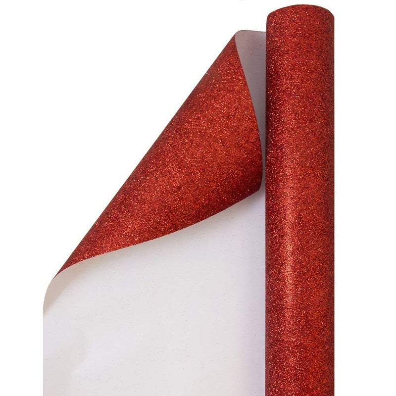 JAM Paper Gift Wrap - Glitter Wrapping Paper - 25 Sq Ft - Red Glitter - Roll Sold Individually - Image 1