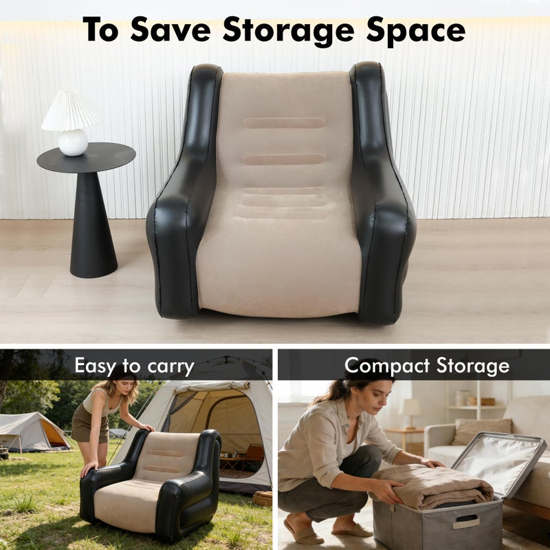 MENGDUO Large Inflatable Leisure Chair, Inflatable Sofa Chair for Outdoor and Indoor Use (Black+Grey, Single Chair) - Image 4