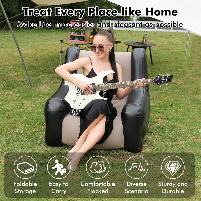 MENGDUO Large Inflatable Leisure Chair, Inflatable Sofa Chair for Outdoor and Indoor Use (Black+Grey, Single Chair) - Image 3