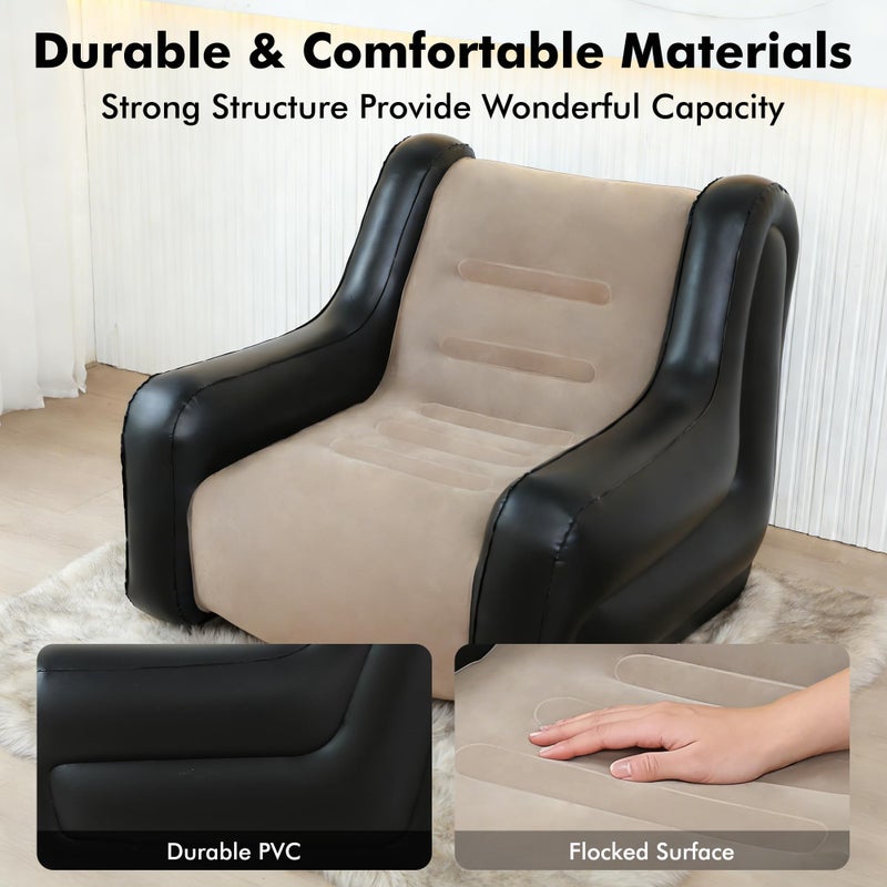 MENGDUO Large Inflatable Leisure Chair, Inflatable Sofa Chair for Outdoor and Indoor Use (Black+Grey, Single Chair) - Image 2