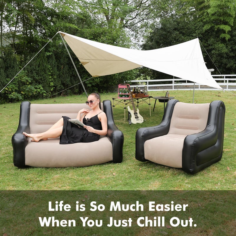 MENGDUO Large Inflatable Leisure Chair, Inflatable Sofa Chair for Outdoor and Indoor Use (Black+Grey, Single Chair) - Image 5