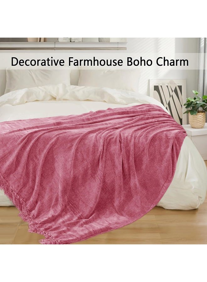 LONG CREATE Chenille Throw Blanket for Couch 50"X 60", Soft Cozy Throws with Fringe Tassel for Bed Sofa Chair Cover, Lightweight Knitted Decorative Boho Blankets for Living Room, Rose Pink - Image 5
