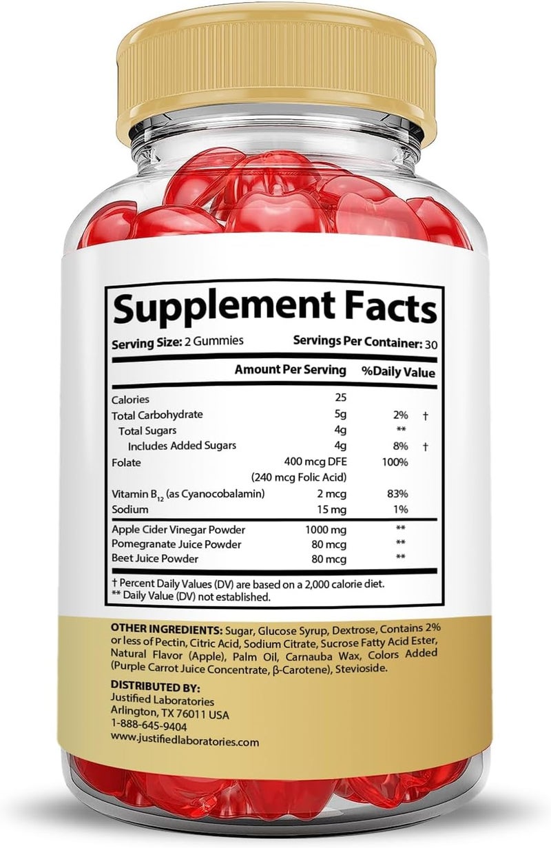 Justified Laboratories 2 Pack Speedy Keto ACV Gummies Advanced Formula 1000MG Speedy Keto Gummies Apple Cider Vinegar Formulated with Pomegranate Beet Juice Powder B12 Vegan Non GMO 120 Gummys - Image 2