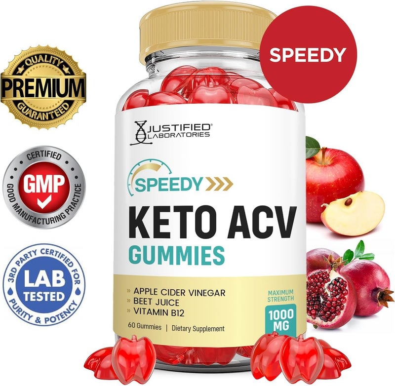 Justified Laboratories 2 Pack Speedy Keto ACV Gummies Advanced Formula 1000MG Speedy Keto Gummies Apple Cider Vinegar Formulated with Pomegranate Beet Juice Powder B12 Vegan Non GMO 120 Gummys - Image 3