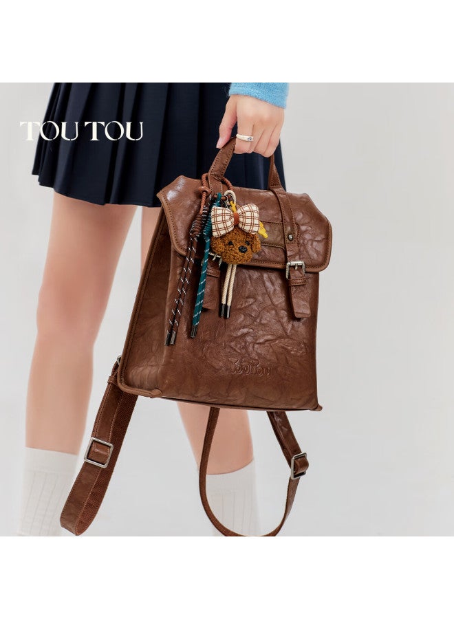 Toutou Square Backpack, Large Capacity Retro College Style Women's Bag For Commuting, Birthday And New Year Gift For Girls In Horse Year - Image 4