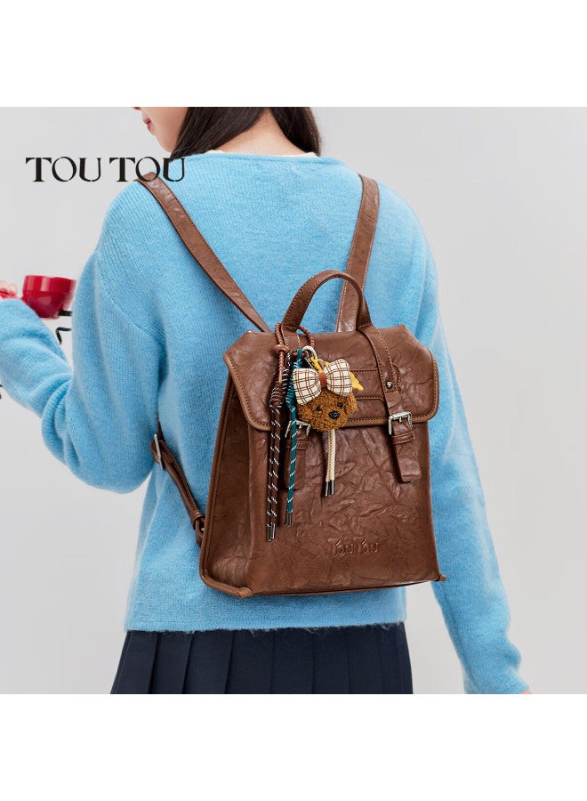 Toutou Square Backpack, Large Capacity Retro College Style Women's Bag For Commuting, Birthday And New Year Gift For Girls In Horse Year - Image 5
