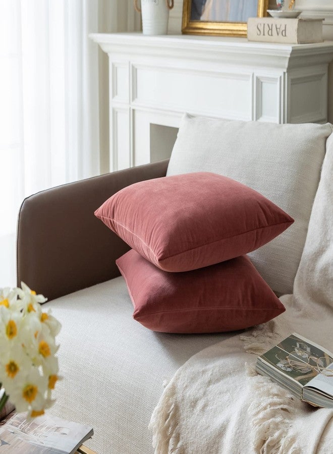Rythome Set of 2 Velvet Throw Pillow Covers for Couch and Bed - 18"x18", Mauve Dusk - Image 3