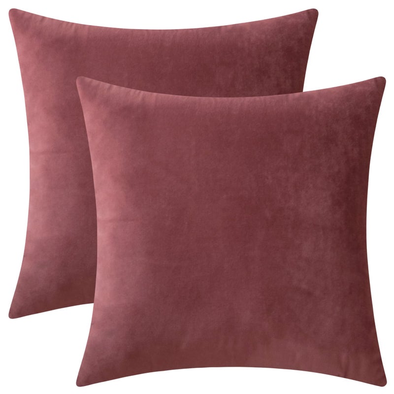 Rythome Set of 2 Velvet Throw Pillow Covers for Couch and Bed - 18"x18", Mauve Dusk - Image 1