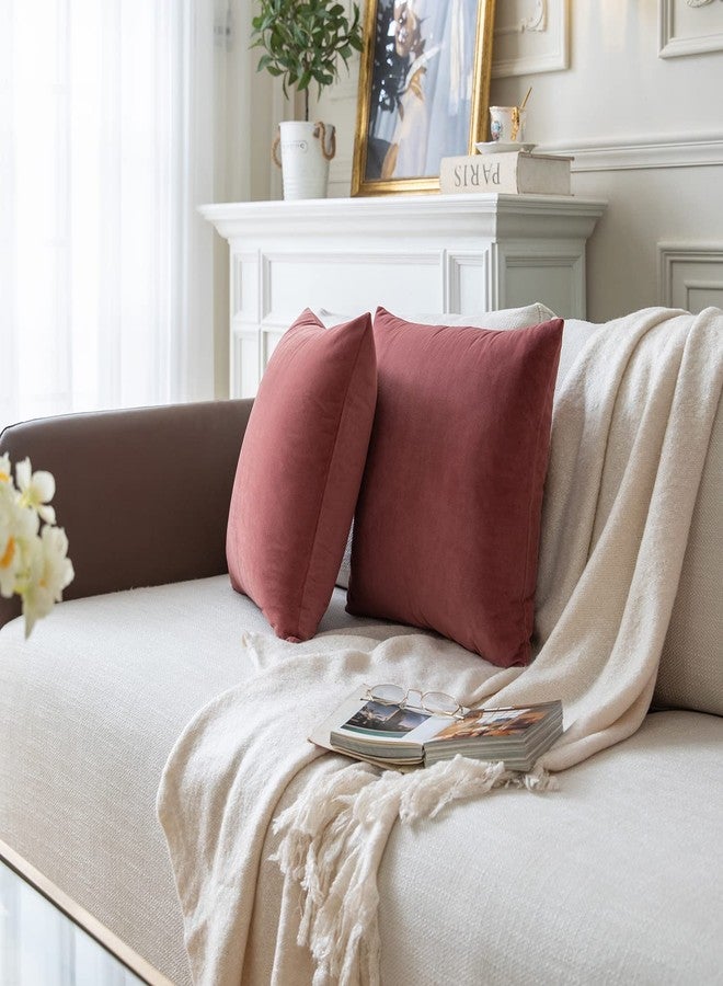 Rythome Set of 2 Velvet Throw Pillow Covers for Couch and Bed - 18"x18", Mauve Dusk - Image 4