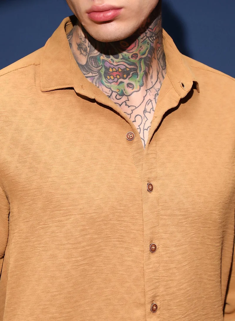 CAHOOT  Men's Sienna Brown Rhombus-Texture Shirt for Men | Best Price UAE