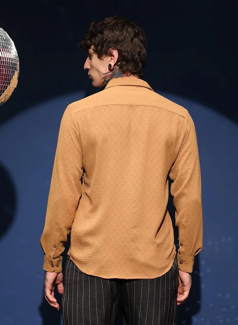 CAHOOT  Men's Sienna Brown Rhombus-Texture Shirt for Men | Best Price UAE