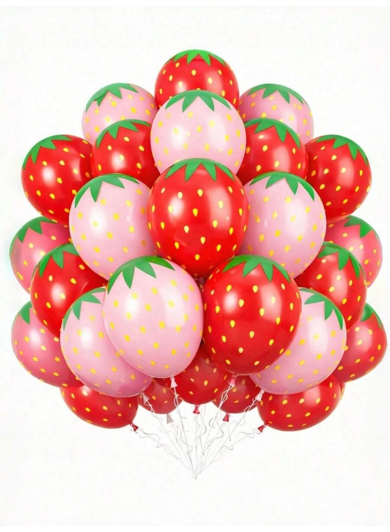 20PCS Strawberry Printed Latex Balloons Set, 12-Inch – 10 Red Balloons + 10 Pink Balloons for Parties & Event Decorations - Image 1