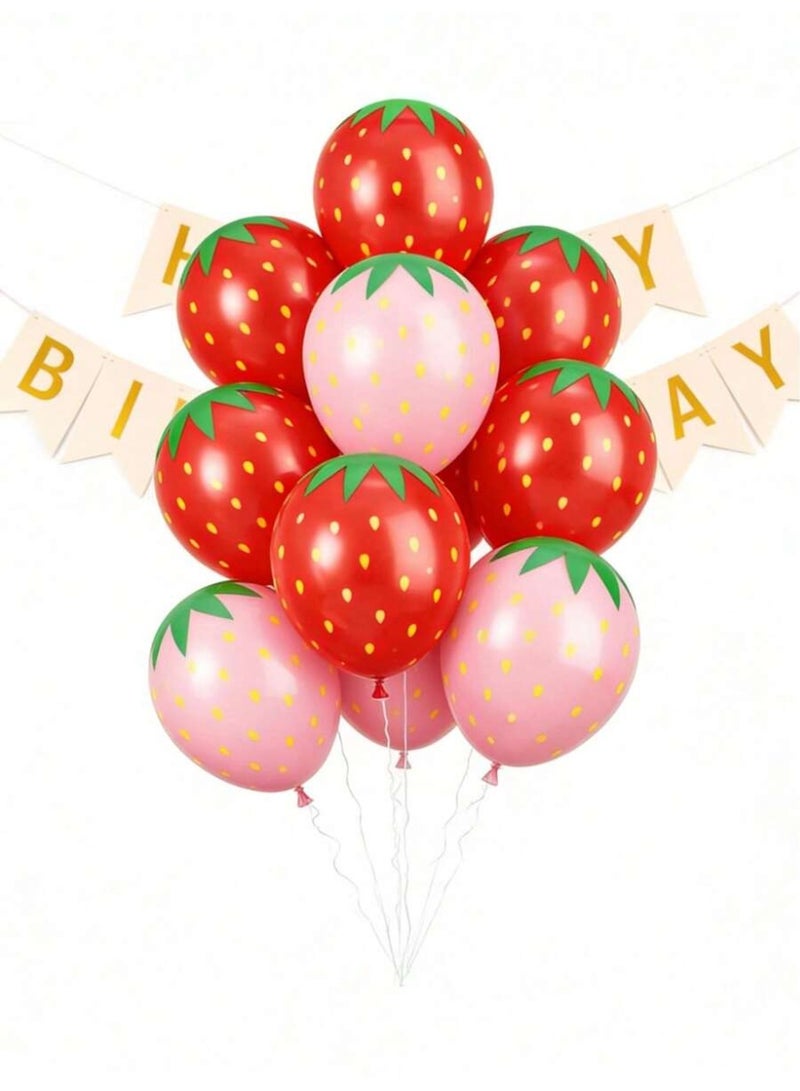 20PCS Strawberry Printed Latex Balloons Set, 12-Inch – 10 Red Balloons + 10 Pink Balloons for Parties & Event Decorations - Image 2