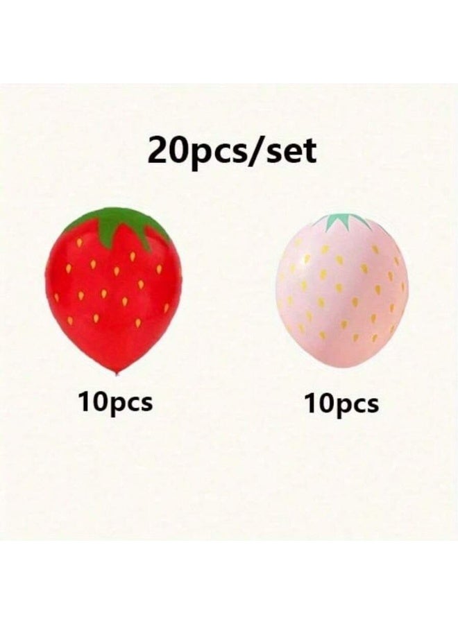 20PCS Strawberry Printed Latex Balloons Set, 12-Inch – 10 Red Balloons + 10 Pink Balloons for Parties & Event Decorations - Image 3
