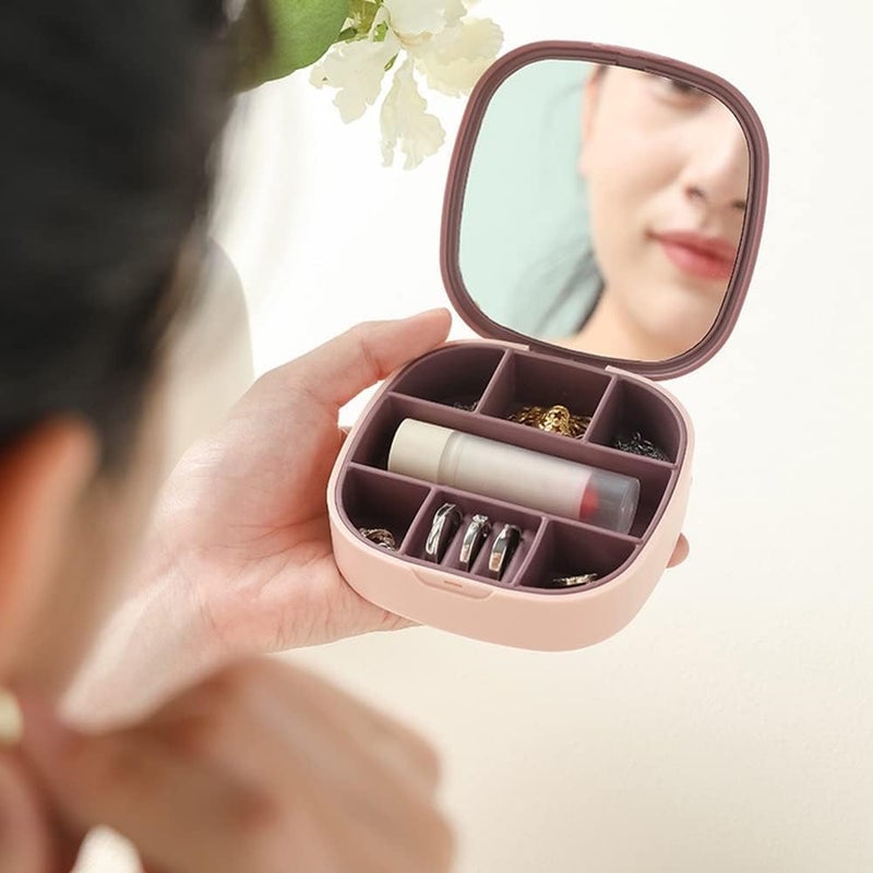 Portable Travel Jewelry Organizer with Mirror - Small and Stylish Accessories Organizer (10x10cm) for Earrings, Rings, Necklaces, Durable and Dustproof Design - Image 2
