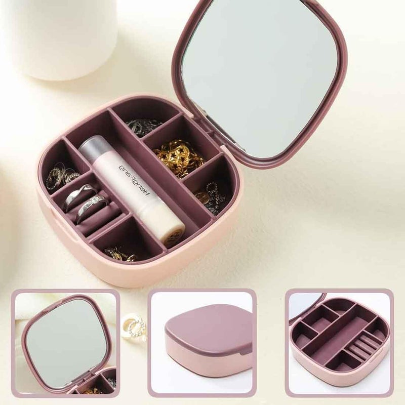 Portable Travel Jewelry Organizer with Mirror - Small and Stylish Accessories Organizer (10x10cm) for Earrings, Rings, Necklaces, Durable and Dustproof Design - Image 5