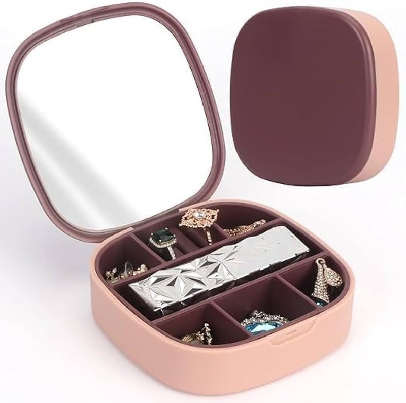 Portable Travel Jewelry Organizer with Mirror - Small and Stylish Accessories Organizer (10x10cm) for Earrings, Rings, Necklaces, Durable and Dustproof Design - Image 1