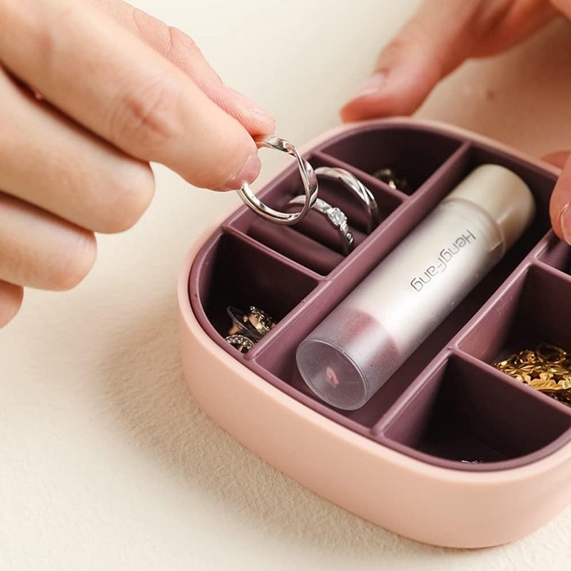 Portable Travel Jewelry Organizer with Mirror - Small and Stylish Accessories Organizer (10x10cm) for Earrings, Rings, Necklaces, Durable and Dustproof Design - Image 4