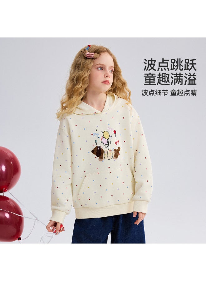 ASK JUNIOR هودي أطفال 2025 خريف متوسط إلى كبير هودي بأكمام طويلة للبنات مع نقاط بولكا لطيفة وصورة جرو - Image 4