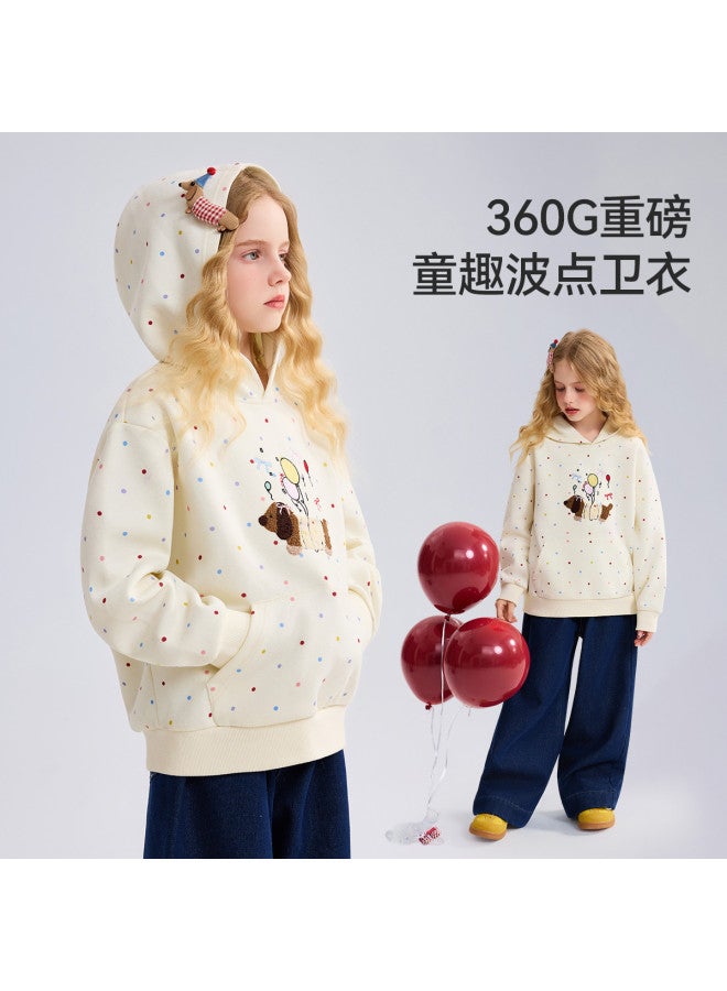 ASK JUNIOR هودي أطفال 2025 خريف متوسط إلى كبير هودي بأكمام طويلة للبنات مع نقاط بولكا لطيفة وصورة جرو - Image 2