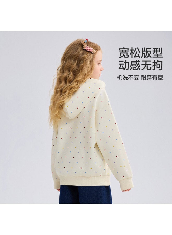 ASK JUNIOR هودي أطفال 2025 خريف متوسط إلى كبير هودي بأكمام طويلة للبنات مع نقاط بولكا لطيفة وصورة جرو - Image 5