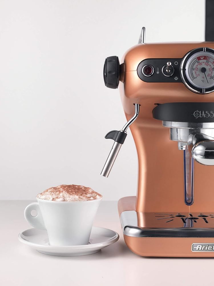 Ariete Classica Espresso Coffee Machine with Manometer and Milk Frother, Auto Shut-off, Cappuccino Maker, Ground Coffee and ESE Pod Compatible, 850W, 15 Bar, for Home and Office - Copper ART1389KU - Image 2