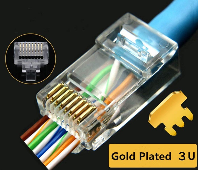 PETECHTOOL RJ45 CAT5 CAT5e Pass Through Connectors 50Pack End Ethernet 8P8C GoldPlated Modular Plug for Unshielded Twisted Pair Solid Wire Standard Cables - Image 4