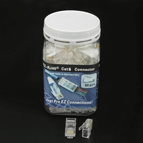 PETECHTOOL RJ45 CAT5 CAT5e Pass Through Connectors 50Pack End Ethernet 8P8C GoldPlated Modular Plug for Unshielded Twisted Pair Solid Wire Standard Cables - Image 5