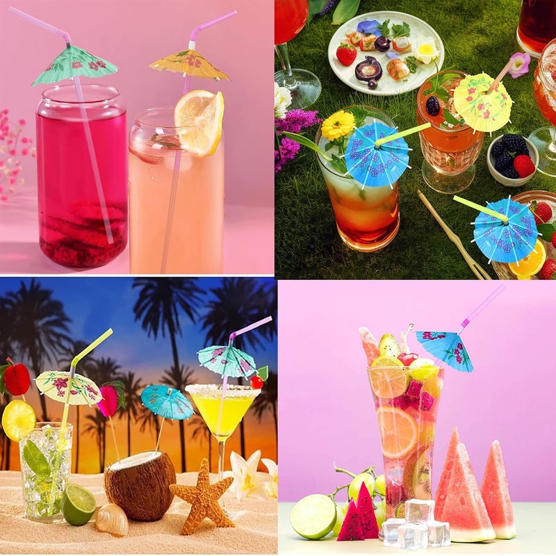 Haundry 24pcs Umbrella Straws, Long Cocktail Umbrella Party Straws, Plastic Drinking Straws for Tropical Summer Beach Luau Tiki Hawaiian Party Decorations, Umbrella - Image 4