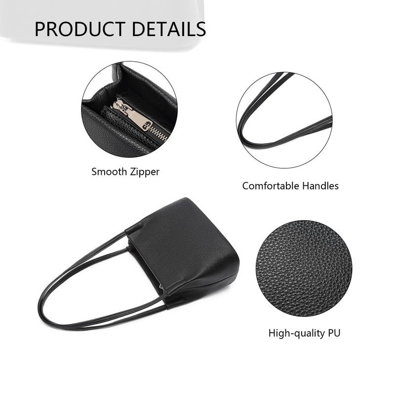 YONBEN PU Leather Tote Bag Stylish Tote Bag with Zipper and Pockets for Women on the Go (Black) - Image 4