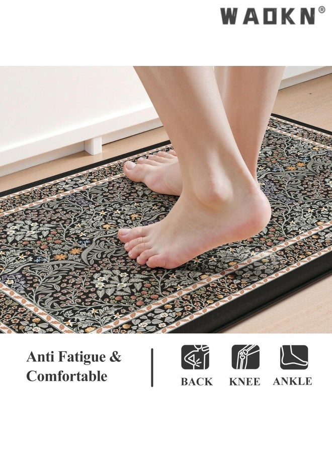 دبليو أيه أو كي أن مطبخ سجادة للطابق 2PCS ، معتدلة مكافحة التعب حصيرة غير انزلاق الماء مطبخ غسالة السجاد ، غسيل الربيع الزهورية الخمر السجاد الراحة الوقوف حصيرة لغسيل الملابس ، مكتب ، بار ، مكتب ، 40 * 60 + 40 * 120 سم. - Image 5
