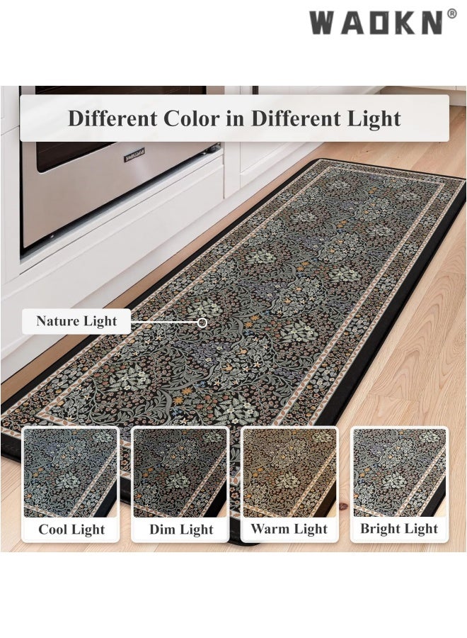دبليو أيه أو كي أن مطبخ سجادة للطابق 2PCS ، معتدلة مكافحة التعب حصيرة غير انزلاق الماء مطبخ غسالة السجاد ، غسيل الربيع الزهورية الخمر السجاد الراحة الوقوف حصيرة لغسيل الملابس ، مكتب ، بار ، مكتب ، 40 * 60 + 40 * 120 سم. - Image 3
