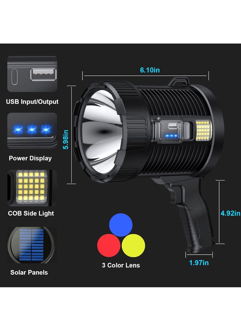 Rock Pow Rechargeable Spotlight 100000 Lumens Led Spot Lights Handheld Large Flashlight Super Bright Outdoor Solar Spotlights Searchlight with Cob Light 6 Modes IPX5 Waterproof  - Image 3