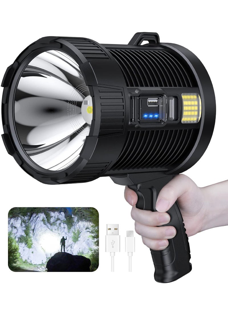 Rock Pow Rechargeable Spotlight 100000 Lumens Led Spot Lights Handheld Large Flashlight Super Bright Outdoor Solar Spotlights Searchlight with Cob Light 6 Modes IPX5 Waterproof  - Image 1