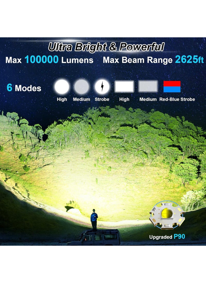 Rock Pow Rechargeable Spotlight 100000 Lumens Led Spot Lights Handheld Large Flashlight Super Bright Outdoor Solar Spotlights Searchlight with Cob Light 6 Modes IPX5 Waterproof  - Image 2