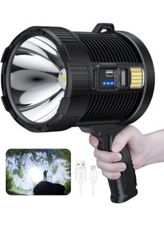 Rock Pow Rechargeable Spotlight 100000 Lumens Led Spot Lights Handheld Large Flashlight Super Bright Outdoor Solar Spotlights Searchlight with Cob Light 6 Modes IPX5 Waterproof  - Image 1