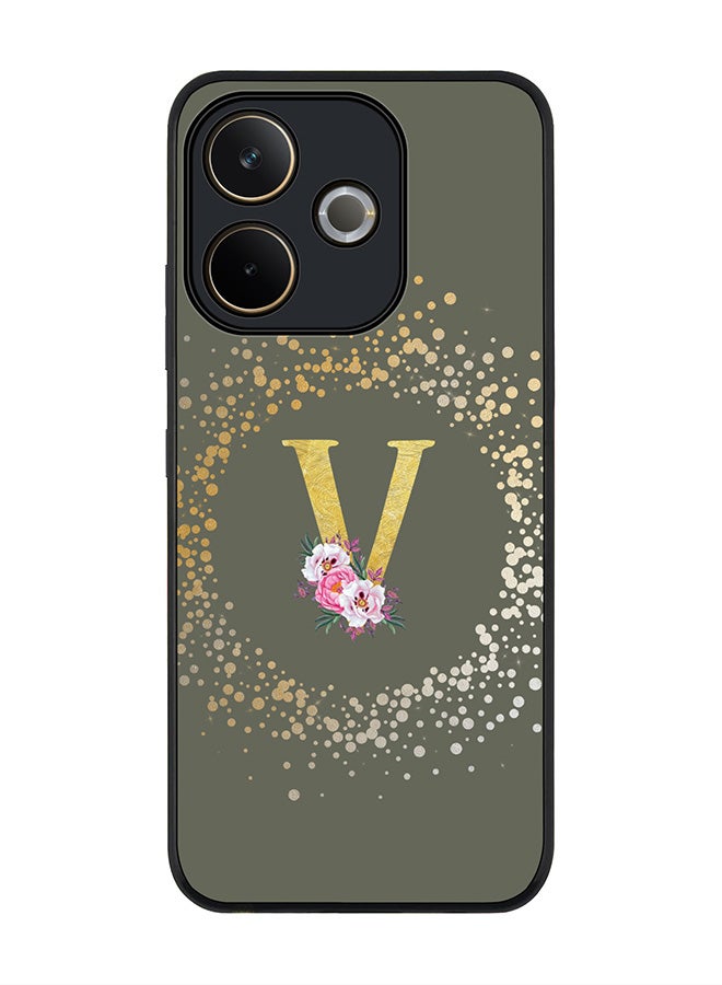 Stylizedd For Oppo A5 Pro 5G / A5 Pro 4G / 5G Case,Slim fit Camera Protection, Shockproof Thin Phone cover  - Custom Monogram Floral - V  (Olive Green ) - Image 1