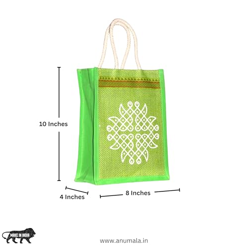 Anumala® Jute Bags with Contrast Kolam Print for Return Gifts | Thamboolam And Jute Bags | Wedding Return Gifts | Birthday Return Gifts | Event Return gifts Bag | Multicolor 8x4x10 inches… - Image 2
