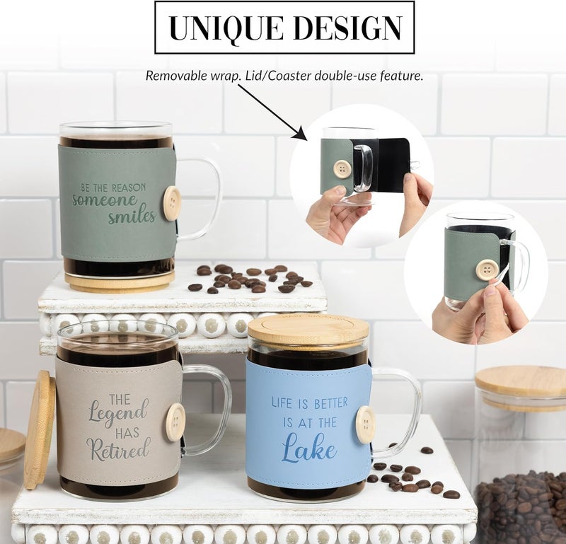Pavilion Gift Company Pavilion Gift Company  Be The Reason Someone Smiles 16 oz Glass Coffee Cup Mug With Unique Green Wrap  Bamboo Coaster Cap 3 Piece Present Gift - Image 4