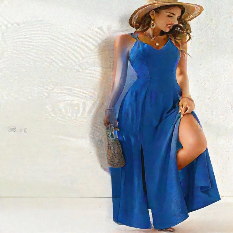 Sleeveless Strap Patchwork Dress Women Summer - Image 4
