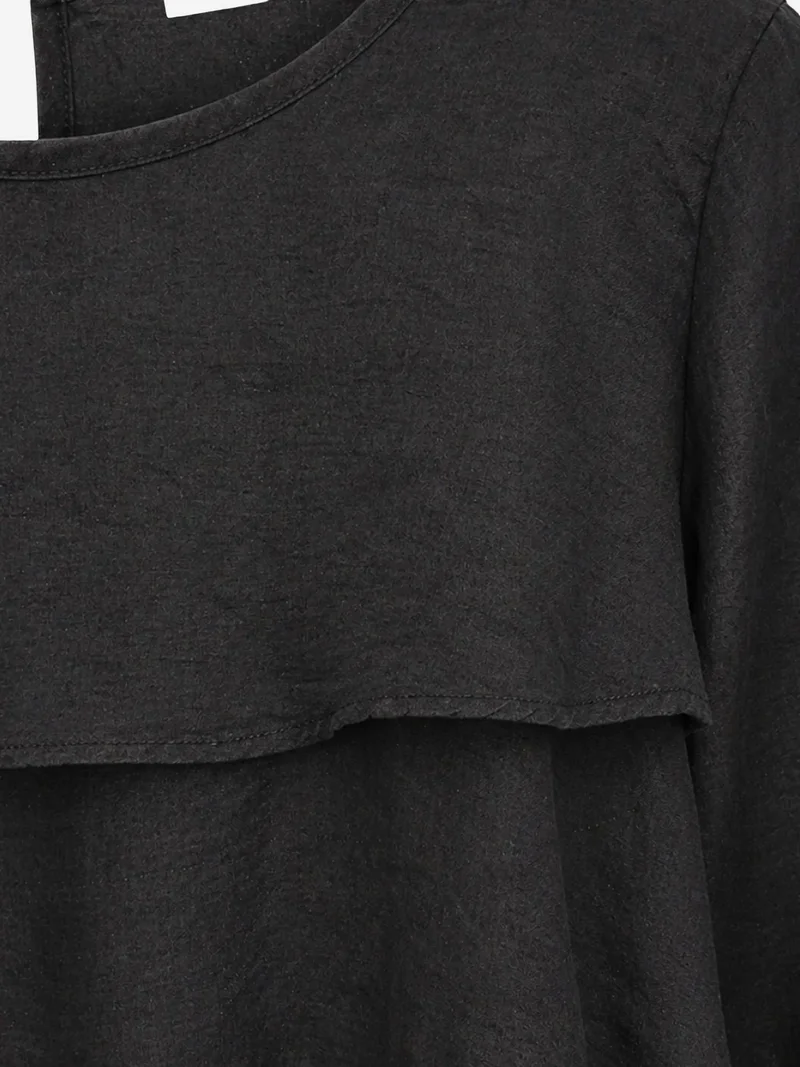 ميكسراي MIXRAY Frilly Long Sleeve Crew Neck Blouse
