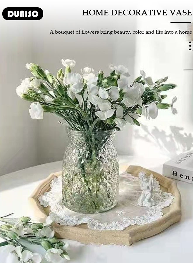 DUNISO Clear Glass Vase Embossed Flower Vase Transparent Vase for Flowers Modern Bouquet Vase for Home Decor Office Wedding Gift Dining Table Party - Image 3