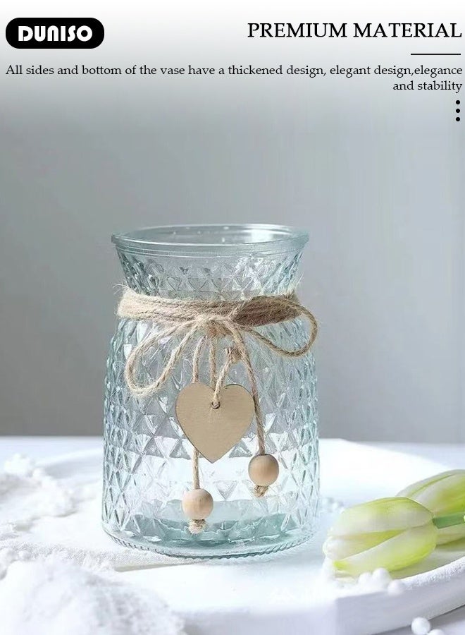 DUNISO Clear Glass Vase Embossed Flower Vase Transparent Vase for Flowers Modern Bouquet Vase for Home Decor Office Wedding Gift Dining Table Party - Image 5