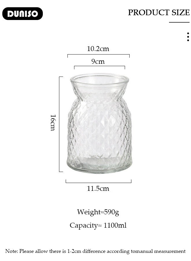 DUNISO Clear Glass Vase Embossed Flower Vase Transparent Vase for Flowers Modern Bouquet Vase for Home Decor Office Wedding Gift Dining Table Party - Image 4