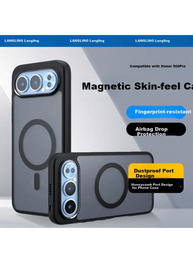 Langling Skin-friendly Micro-sand Upgraded Magnetic Case For Honor 500pro Full-coverage Lens Magnetic Matte Anti-drop Anti-fingerprint Phone Case