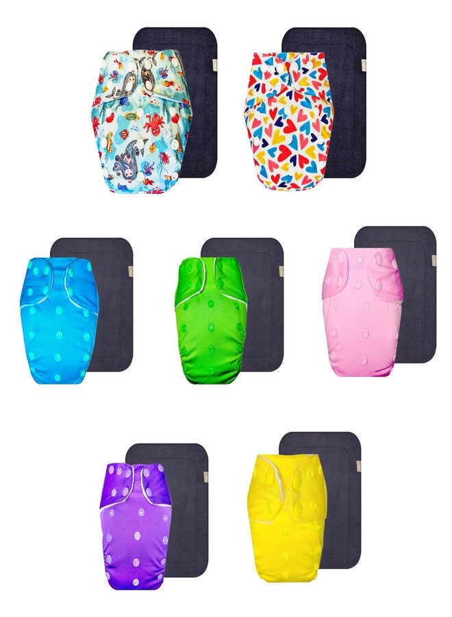 Dumbledo Premium Cloth Diaper with Gray Insert (Pack of 7) | Soft & Gentle | Reusable & Washable | Travel Friendly | All-Day Wear | 3 Months - 3 Years | Unisex Baby - Image 1