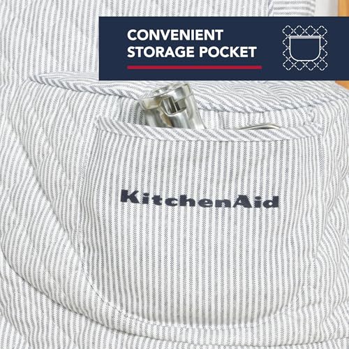KITCHENAID Fitted Tilt-Head Stand Mixer Cover with Storage Pocket, Quilted 100% Cotton,14.4"x18"x10", Ticking Stripe Ink Blue - Image 4